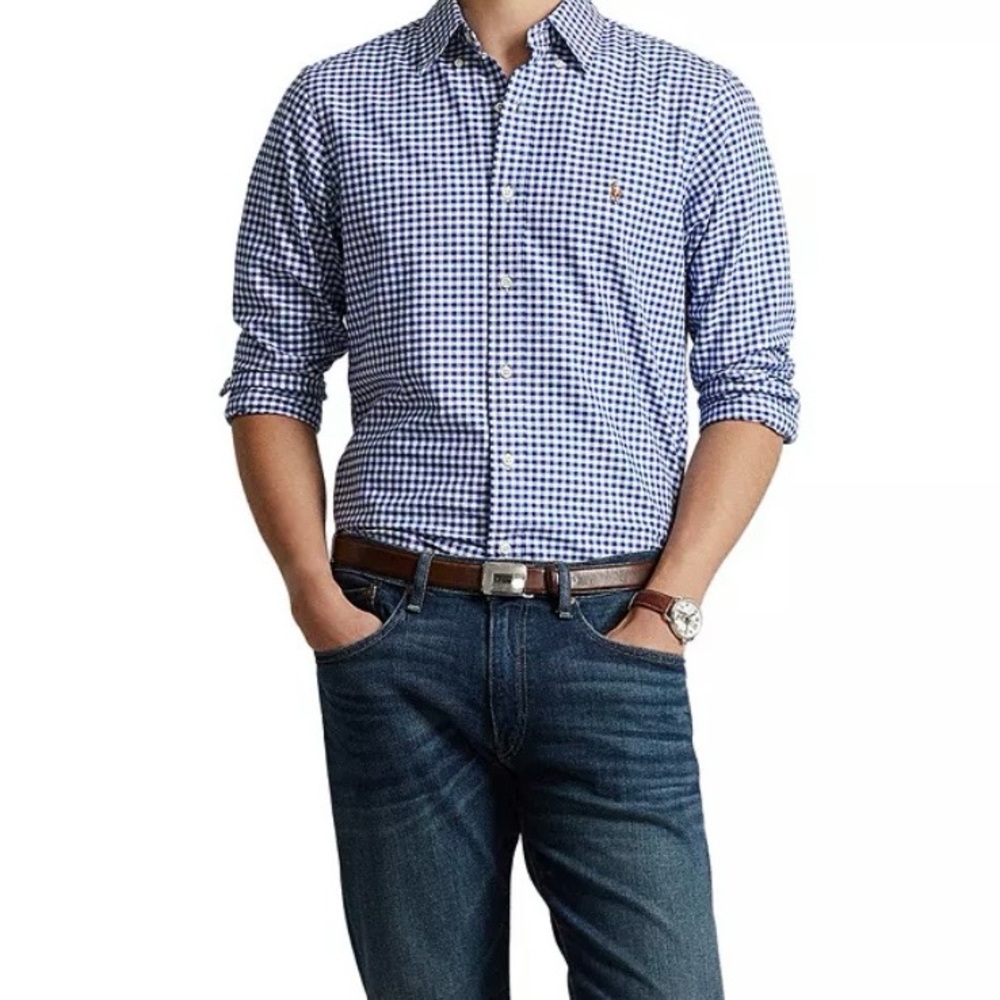 Polo Ralph Lauren Blue and White Checkered Gingham Long Sleeve Shirt